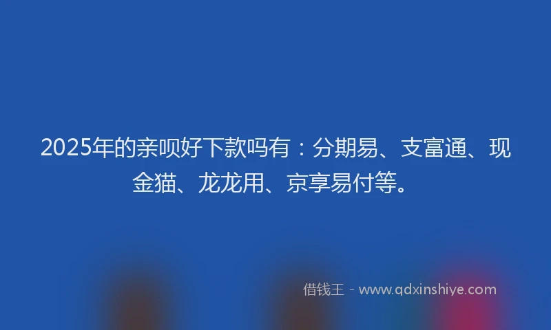 2025年的亲呗好下款吗有：分期易、支富通、现金猫、龙龙用、京享易付等。