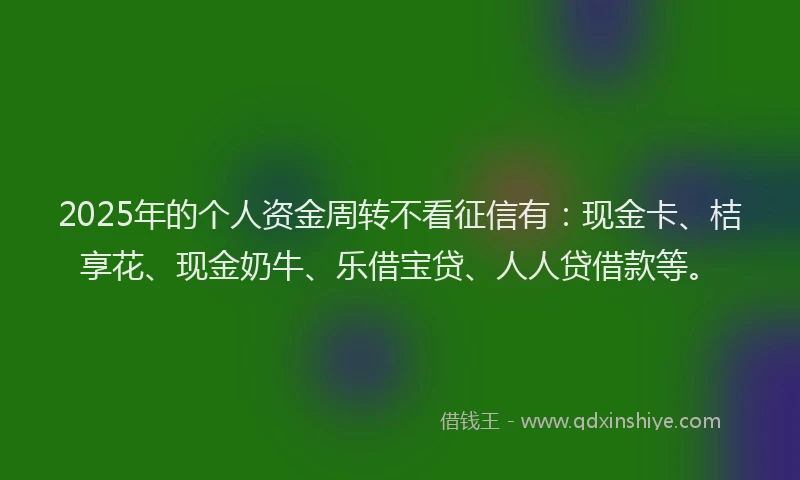 2025年的个人资金周转不看征信有：现金卡、桔享花、现金奶牛、乐借宝贷、人人贷借款等。