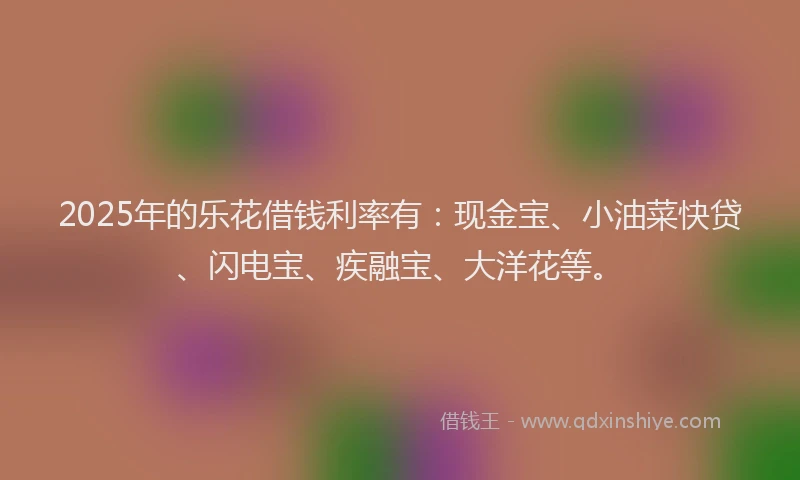 2025年的乐花借钱利率有：现金宝、小油菜快贷、闪电宝、疾融宝、大洋花等。