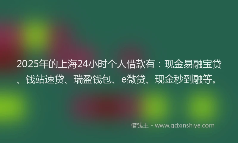2025年的上海24小时个人借款有：现金易融宝贷、钱站速贷、瑞盈钱包、e微贷、现金秒到融等。
