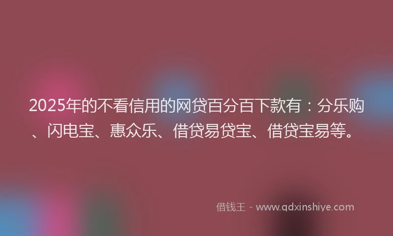 2025年的不看信用的网贷百分百下款有：分乐购、闪电宝、惠众乐、借贷易贷宝、借贷宝易等。
