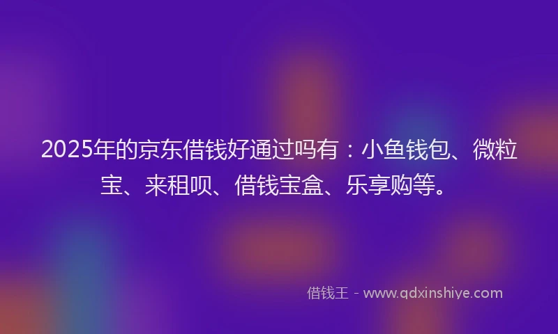 2025年的京东借钱好通过吗有：小鱼钱包、微粒宝、来租呗、借钱宝盒、乐享购等。