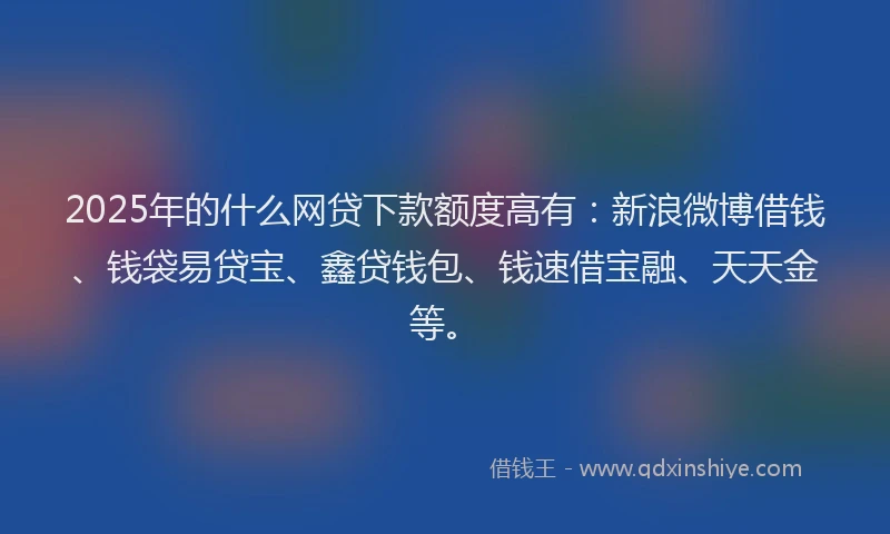 2025年的什么网贷下款额度高有：新浪微博借钱、钱袋易贷宝、鑫贷钱包、钱速借宝融、天天金等。