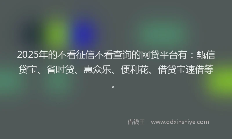 2025年的不看征信不看查询的网贷平台有：甄信贷宝、省时贷、惠众乐、便利花、借贷宝速借等。