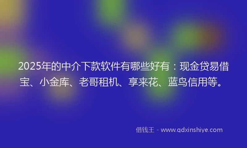 2025年的中介下款软件有哪些好有：现金贷易借宝、小金库、老哥租机、享来花、蓝鸟信用等。