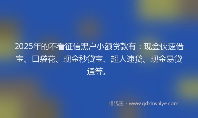 2025年的不看征信黑户小额贷款有：现金侠速借宝、口袋花、现金秒贷宝、超人速贷、现金易贷通等。