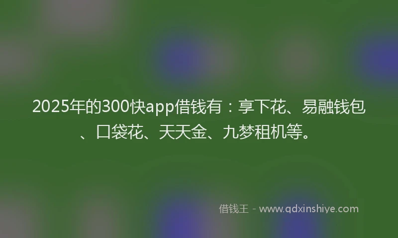2025年的300快app借钱有：享下花、易融钱包、口袋花、天天金、九梦租机等。