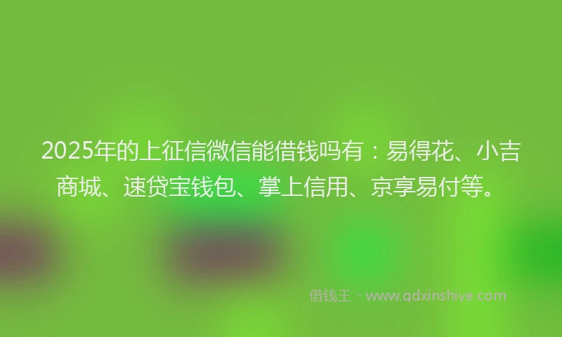 2025年的上征信微信能借钱吗有：易得花、小吉商城、速贷宝钱包、掌上信用、京享易付等。
