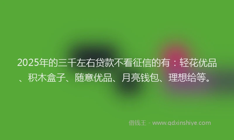 2025年的三千左右贷款不看征信的有：轻花优品、积木盒子、随意优品、月亮钱包、理想给等。