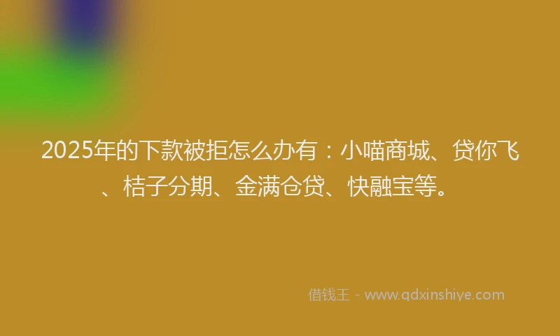 2025年的下款被拒怎么办有：小喵商城、贷你飞、桔子分期、金满仓贷、快融宝等。