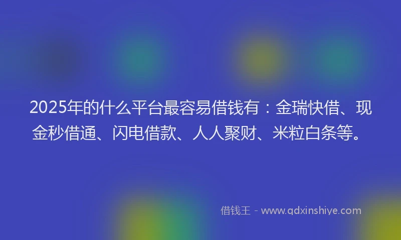 2025年的什么平台最容易借钱有：金瑞快借、现金秒借通、闪电借款、人人聚财、米粒白条等。
