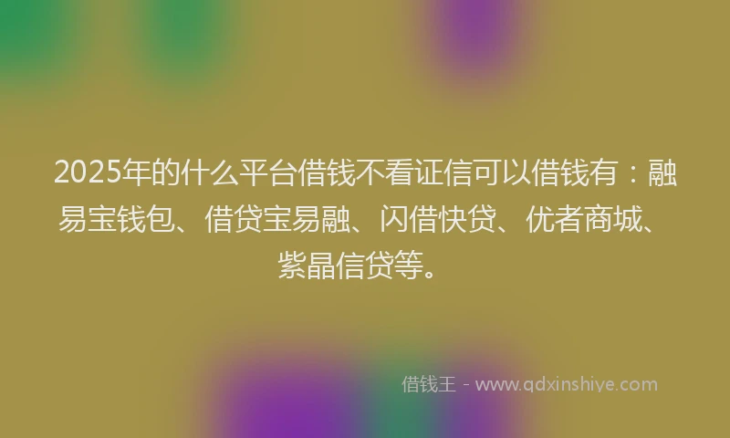 2025年的什么平台借钱不看证信可以借钱有：融易宝钱包、借贷宝易融、闪借快贷、优者商城、紫晶信贷等。