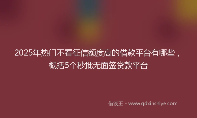 2025年热门不看征信额度高的借款平台有哪些，概括5个秒批无面签贷款平台