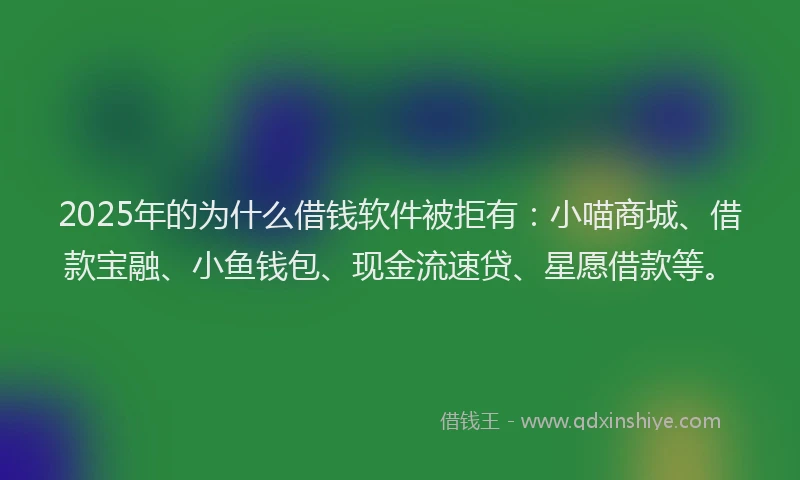 2025年的为什么借钱软件被拒有：小喵商城、借款宝融、小鱼钱包、现金流速贷、星愿借款等。