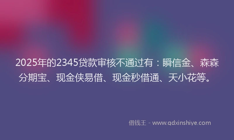 2025年的2345贷款审核不通过有：瞬信金、森森分期宝、现金侠易借、现金秒借通、天小花等。