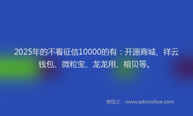 2025年的不看征信10000的有：开源商城、祥云钱包、微粒宝、龙龙用、榕贝等。
