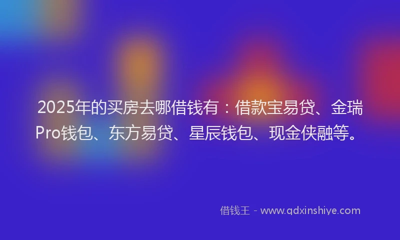 2025年的买房去哪借钱有：借款宝易贷、金瑞Pro钱包、东方易贷、星辰钱包、现金侠融等。