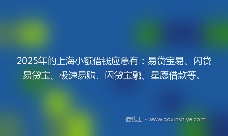 2025年的上海小额借钱应急有：易贷宝易、闪贷易贷宝、极速易购、闪贷宝融、星愿借款等。