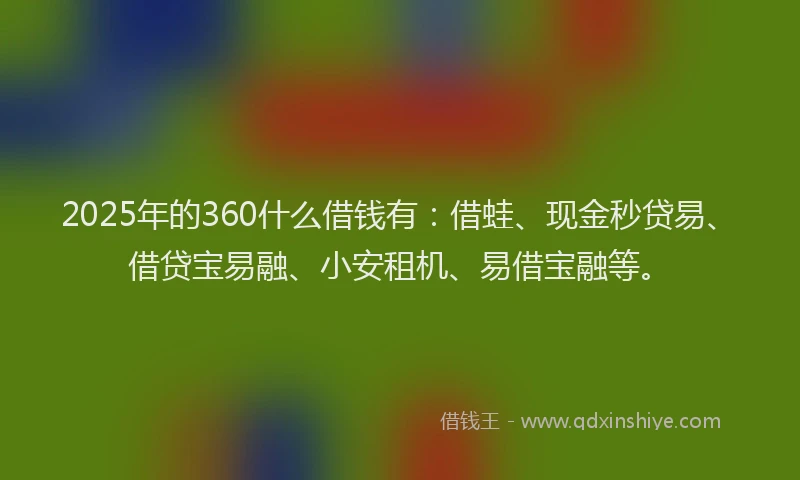 2025年的360什么借钱有：借蛙、现金秒贷易、借贷宝易融、小安租机、易借宝融等。