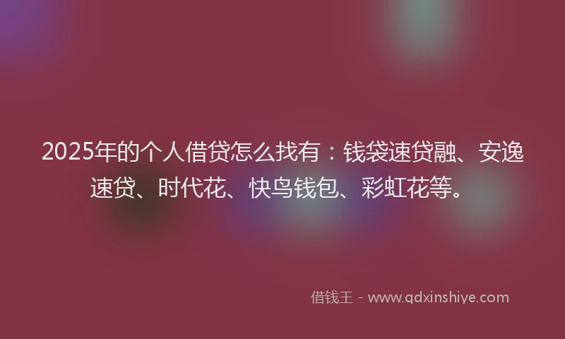 2025年的个人借贷怎么找有：钱袋速贷融、安逸速贷、时代花、快鸟钱包、彩虹花等。