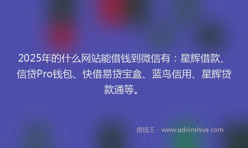 2025年的什么网站能借钱到微信有：星辉借款、信贷Pro钱包、快借易贷宝盒、蓝鸟信用、星辉贷款通等。