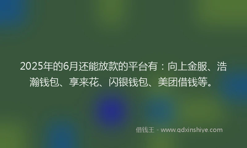 2025年的6月还能放款的平台有：向上金服、浩瀚钱包、享来花、闪银钱包、美团借钱等。