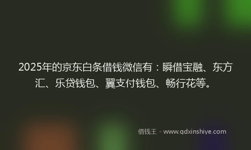 2025年的京东白条借钱微信有：瞬借宝融、东方汇、乐贷钱包、翼支付钱包、畅行花等。