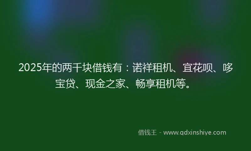 2025年的两千块借钱有：诺祥租机、宜花呗、哆宝贷、现金之家、畅享租机等。