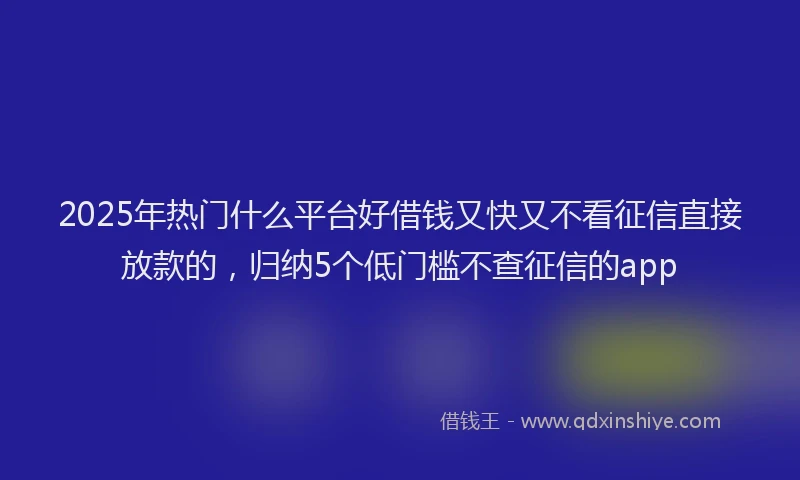 2025年热门什么平台好借钱又快又不看征信直接放款的，归纳5个低门槛不查征信的app
