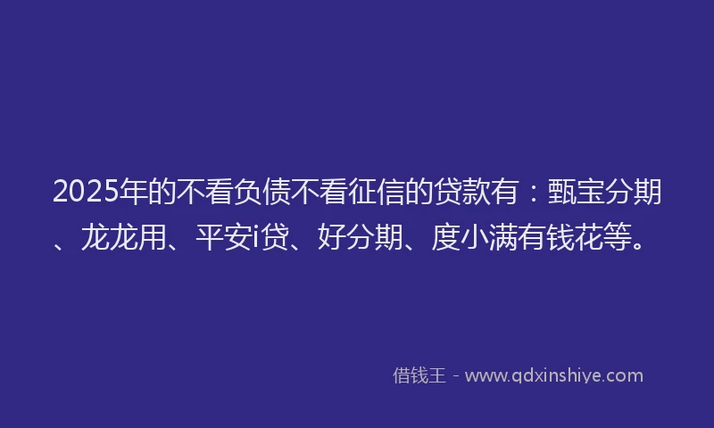 2025年的不看负债不看征信的贷款有：甄宝分期、龙龙用、平安i贷、好分期、度小满有钱花等。
