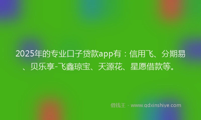 2025年的专业口子贷款app有：信用飞、分期易、贝乐享-飞鑫琼宝、天源花、星愿借款等。