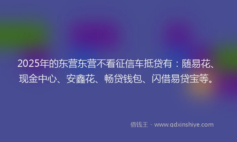 2025年的东营东营不看征信车抵贷有：随易花、现金中心、安鑫花、畅贷钱包、闪借易贷宝等。