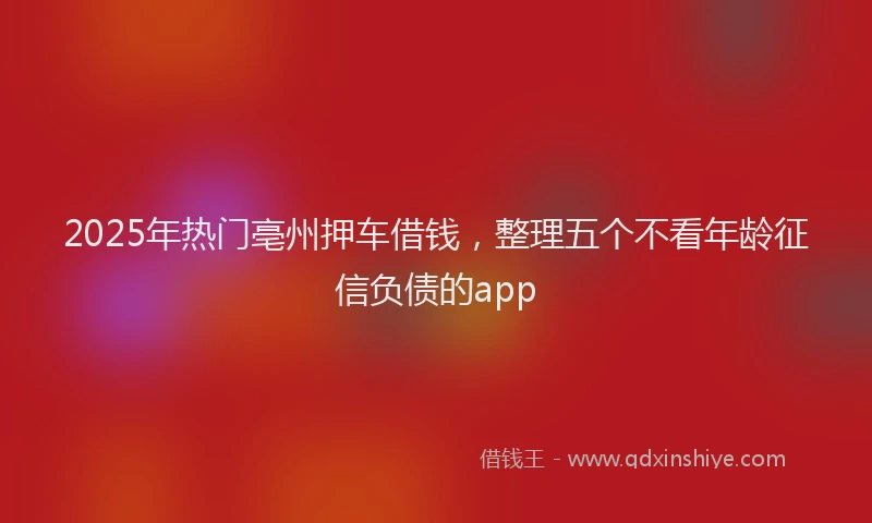2025年热门亳州押车借钱，整理五个不看年龄征信负债的app