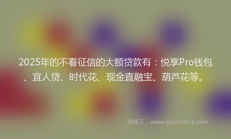 2025年的不看征信的大额贷款有：悦享Pro钱包、宜人贷、时代花、现金直融宝、葫芦花等。