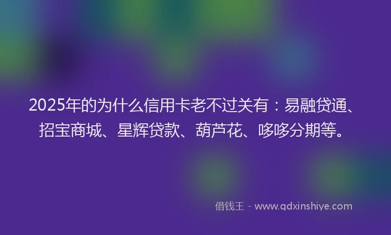 2025年的为什么信用卡老不过关有：易融贷通、招宝商城、星辉贷款、葫芦花、哆哆分期等。