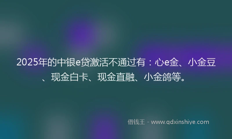 2025年的中银e贷激活不通过有：心e金、小金豆、现金白卡、现金直融、小金鸽等。