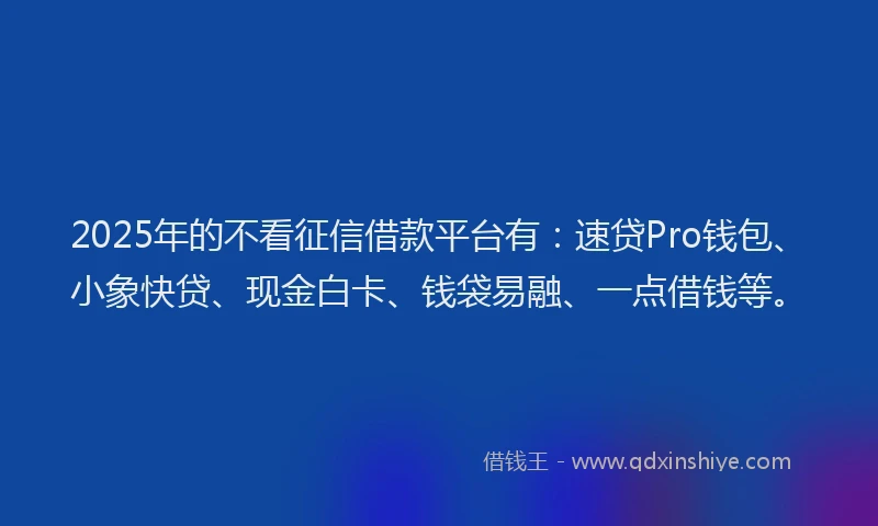 2025年的不看征信借款平台有：速贷Pro钱包、小象快贷、现金白卡、钱袋易融、一点借钱等。