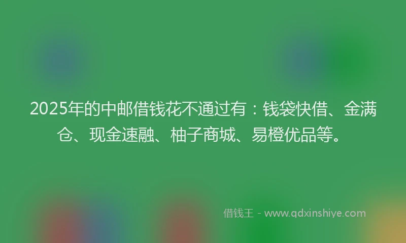 2025年的中邮借钱花不通过有：钱袋快借、金满仓、现金速融、柚子商城、易橙优品等。