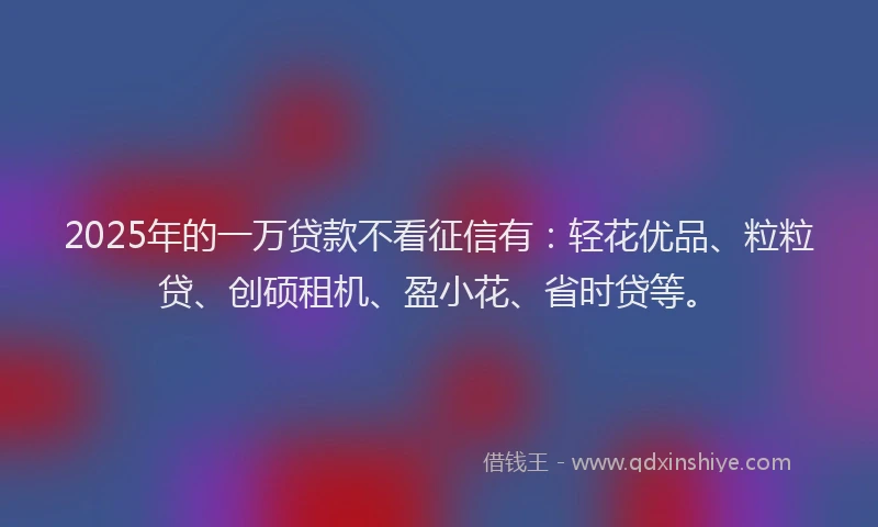 2025年的一万贷款不看征信有：轻花优品、粒粒贷、创硕租机、盈小花、省时贷等。