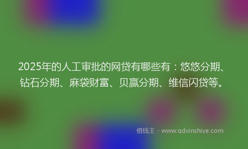 2025年的人工审批的网贷有哪些有：悠悠分期、钻石分期、麻袋财富、贝赢分期、维信闪贷等。