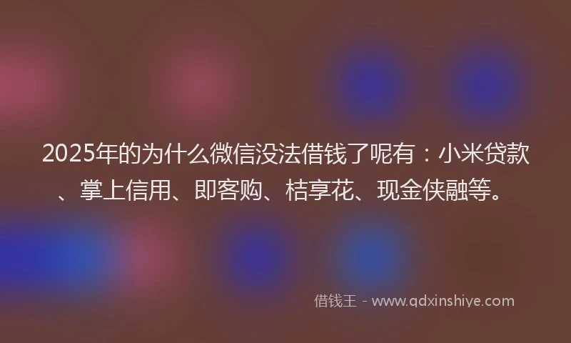 2025年的为什么微信没法借钱了呢有：小米贷款、掌上信用、即客购、桔享花、现金侠融等。
