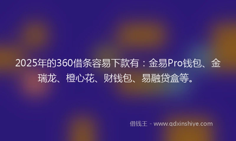 2025年的360借条容易下款有：金易Pro钱包、金瑞龙、橙心花、财钱包、易融贷盒等。
