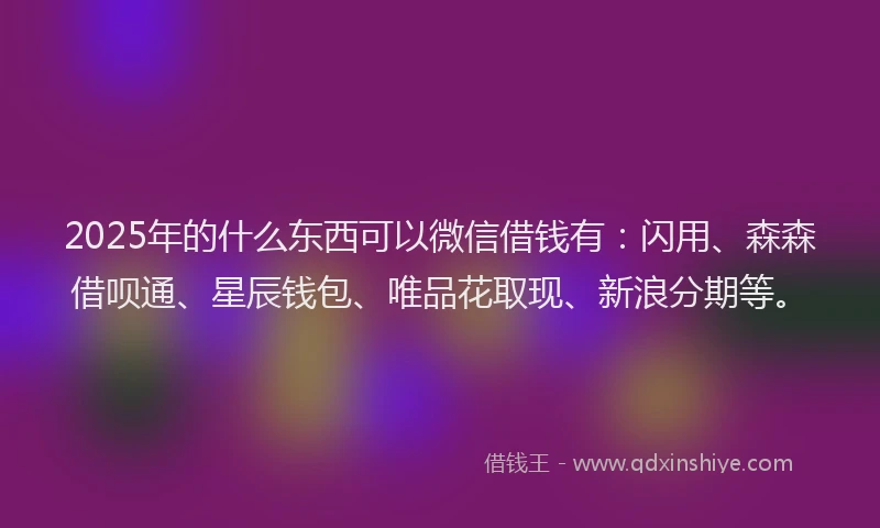 2025年的什么东西可以微信借钱有：闪用、森森借呗通、星辰钱包、唯品花取现、新浪分期等。