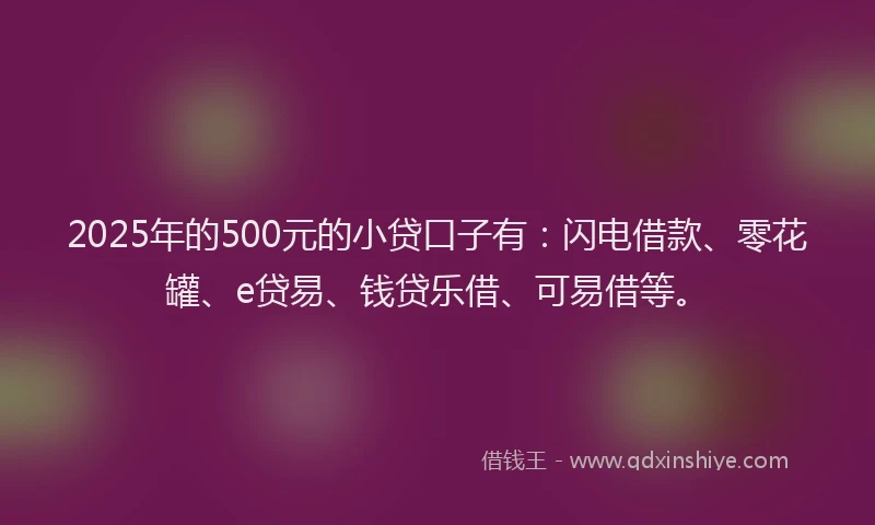 2025年的500元的小贷口子有：闪电借款、零花罐、e贷易、钱贷乐借、可易借等。