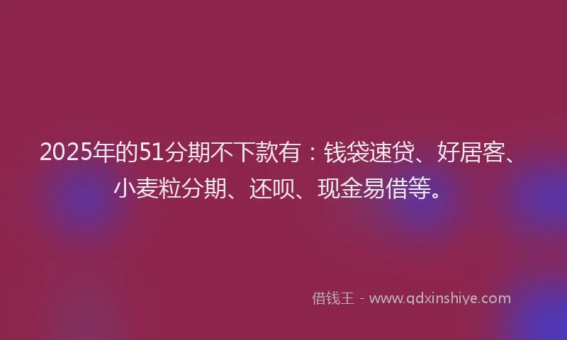 2025年的51分期不下款有：钱袋速贷、好居客、小麦粒分期、还呗、现金易借等。