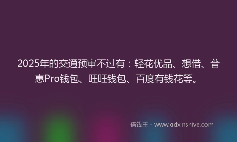 2025年的交通预审不过有：轻花优品、想借、普惠Pro钱包、旺旺钱包、百度有钱花等。