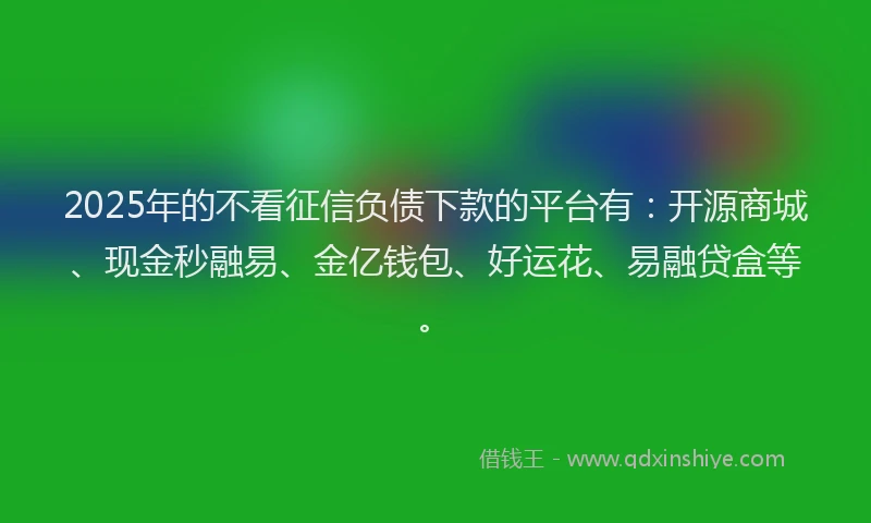 2025年的不看征信负债下款的平台有：开源商城、现金秒融易、金亿钱包、好运花、易融贷盒等。