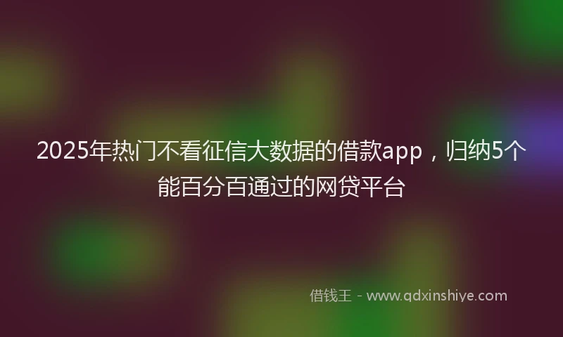 2025年热门不看征信大数据的借款app，归纳5个能百分百通过的网贷平台