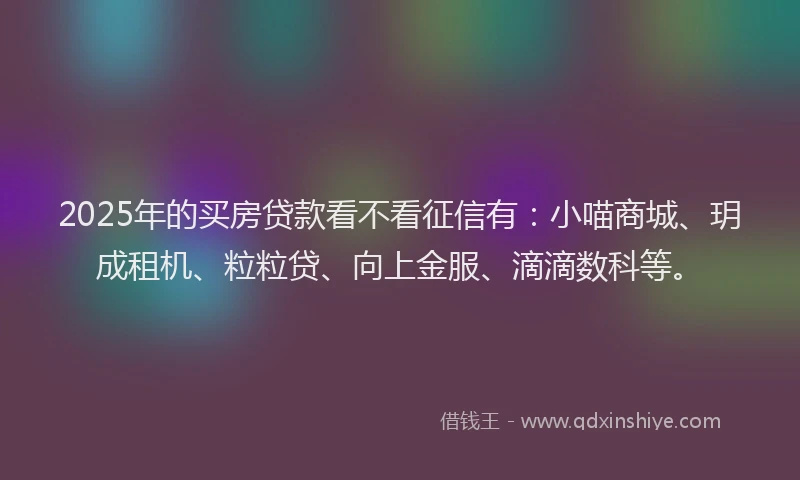 2025年的买房贷款看不看征信有：小喵商城、玥成租机、粒粒贷、向上金服、滴滴数科等。