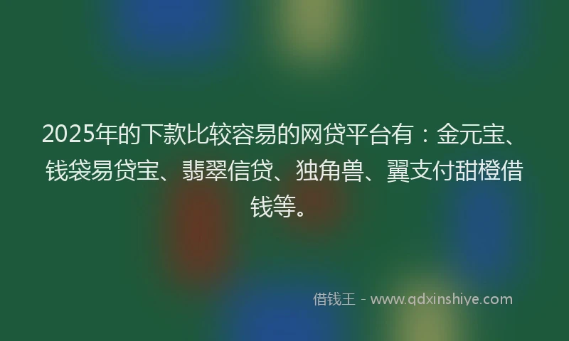 2025年的下款比较容易的网贷平台有：金元宝、钱袋易贷宝、翡翠信贷、独角兽、翼支付甜橙借钱等。
